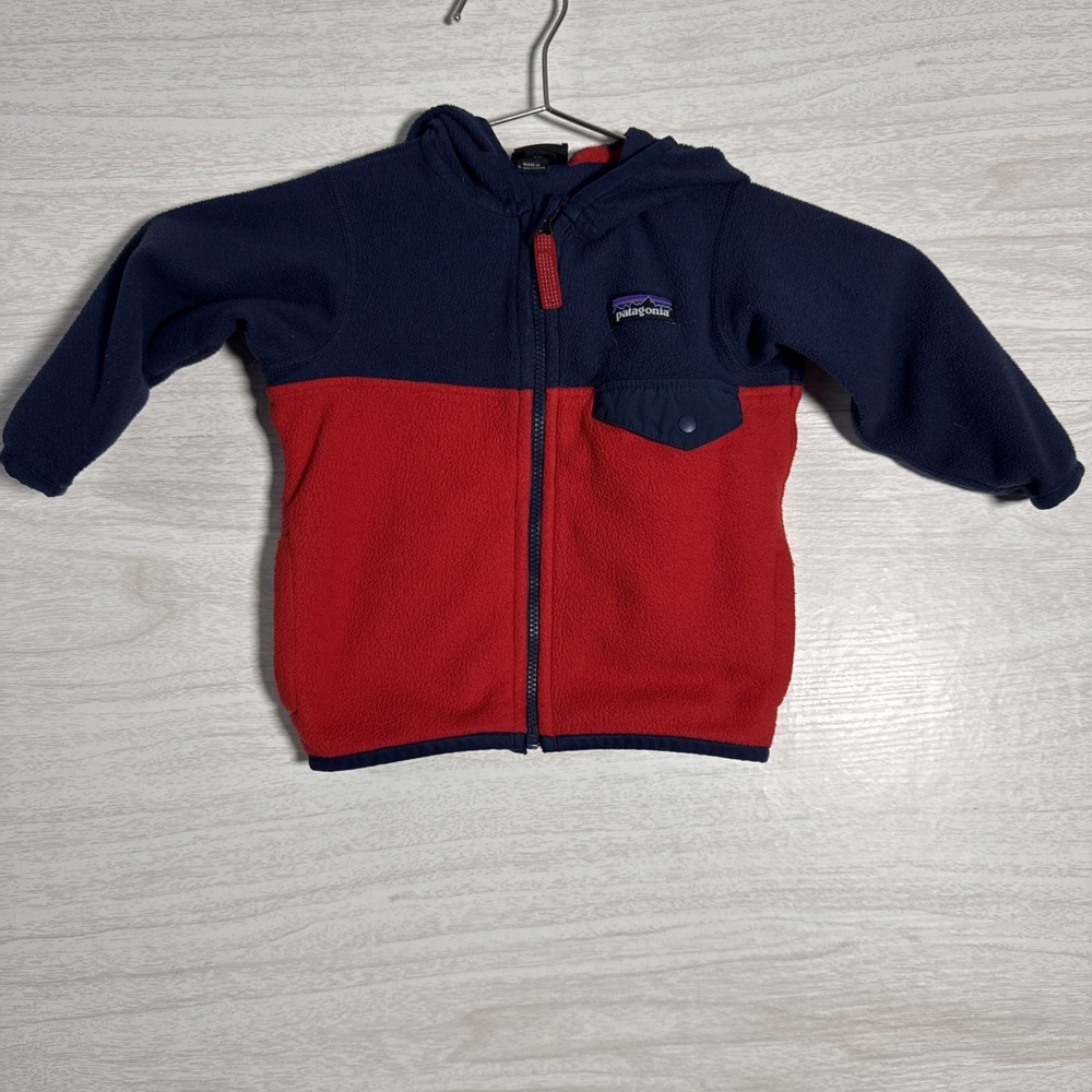 Patagonia Baby Micro D Snap-T Jacket Navy & Red Full Zip Hood 6-12mth